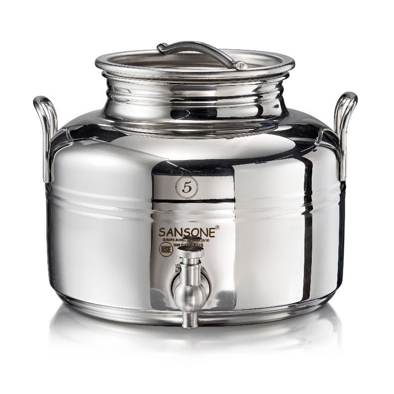 SANSONE CITERNE 5 LITRES POUR HUILE D'OLIVE  -EN INOX 18/10 - EUROPA MODEL AVEC SUPPORT EN INOX