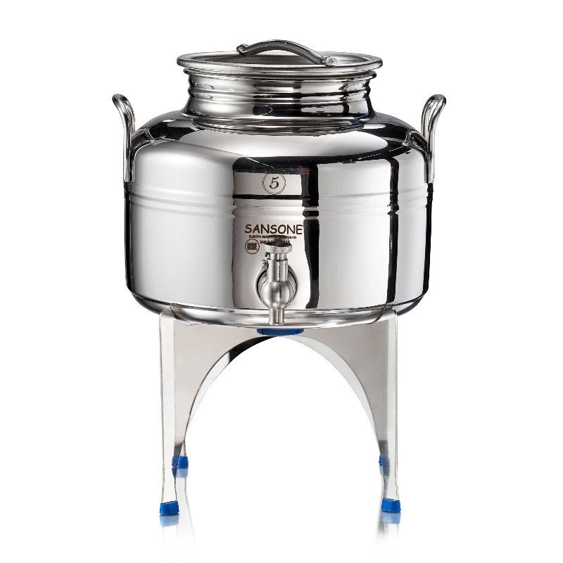 SANSONE CITERNE 5 LITRES POUR HUILE D'OLIVE  -EN INOX 18/10 - EUROPA MODEL AVEC SUPPORT EN INOX