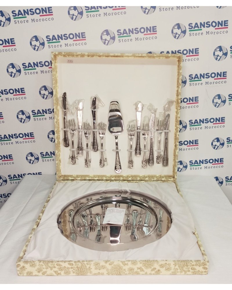 Couverts A DESSERT 12 pièces + 1 Plateux service en inox 18/10 + 1 SPATULE A SERVICE COUDÉE  INOX 18/10